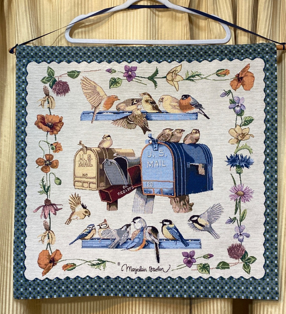 Marjolein Bastin Wall Hanging Tapestry Floral Birds Blue Cottagecore 27”x27”